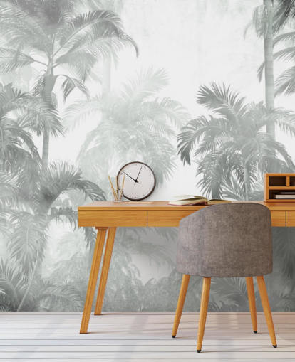 Fondo de pantalla de palmeras tropicales de color verde apagado con fondo borroso Fondo de pantalla de palmeras tropicales de color verde apagado con fondo borroso