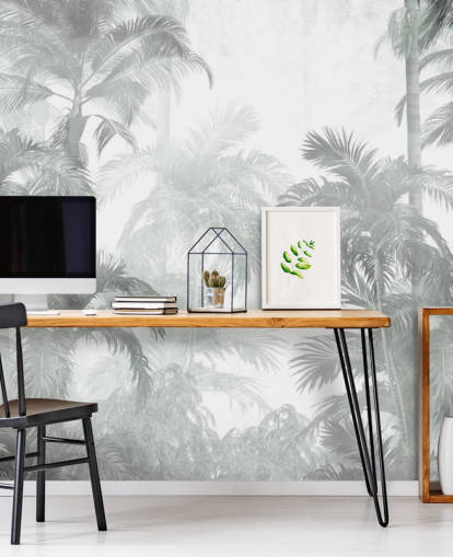 Muted green tropical palm trees with a hazy background wallpaper Muted green tropical palm trees with a hazy background wallpaper