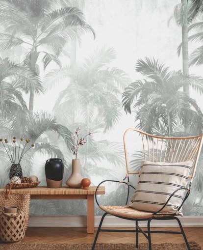 Muted green tropical palm trees with a hazy background wallpaper Muted green tropical palm trees with a hazy background wallpaper