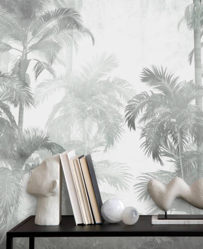 Muted green tropical palm trees with a hazy background wallpaper Muted green tropical palm trees with a hazy background wallpaper