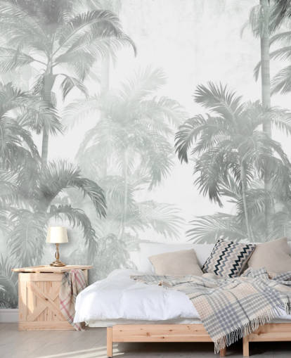 Muted green tropical palm trees with a hazy background wallpaper Muted green tropical palm trees with a hazy background wallpaper