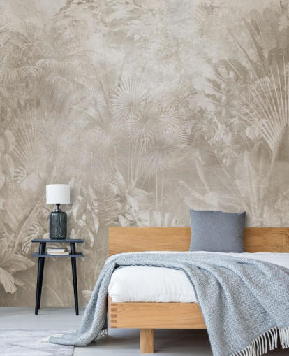 Papier peint aux tons sépia avec des arbres de la jungle tropicale brumeuse Papier peint aux tons sépia avec des arbres de la jungle tropicale brumeuse