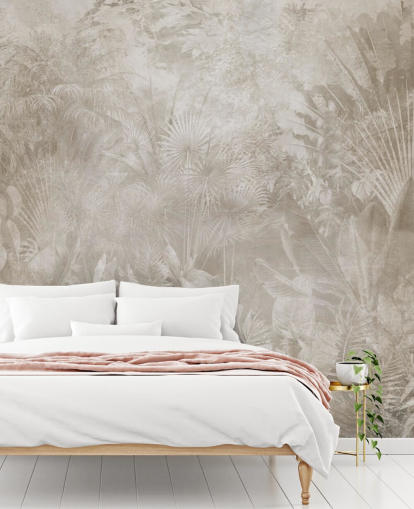 Sepia-kleurig behang met wazige tropische junglebomen Sepia-kleurig behang met wazige tropische junglebomen