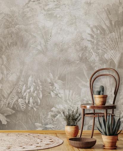 Sepia toned wallpaper with hazy tropical jungle trees