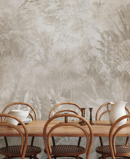 Sepia-kleurig behang met wazige tropische junglebomen