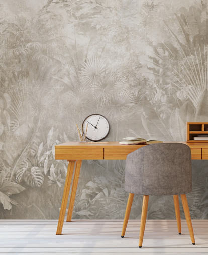 Sepia-kleurig behang met wazige tropische junglebomen