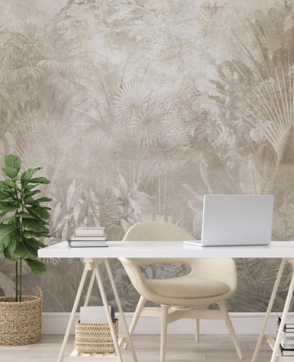 Sepia-kleurig behang met wazige tropische junglebomen Sepia-kleurig behang met wazige tropische junglebomen