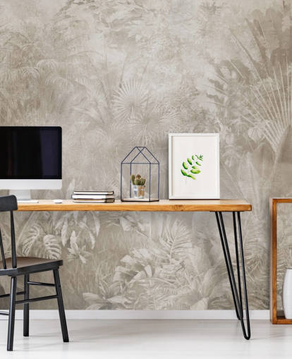 Papier peint aux tons sépia avec des arbres de la jungle tropicale brumeuse Papier peint aux tons sépia avec des arbres de la jungle tropicale brumeuse