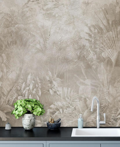 Sepia toned wallpaper with hazy tropical jungle trees