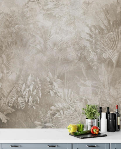 Sepia toned wallpaper with hazy tropical jungle trees
