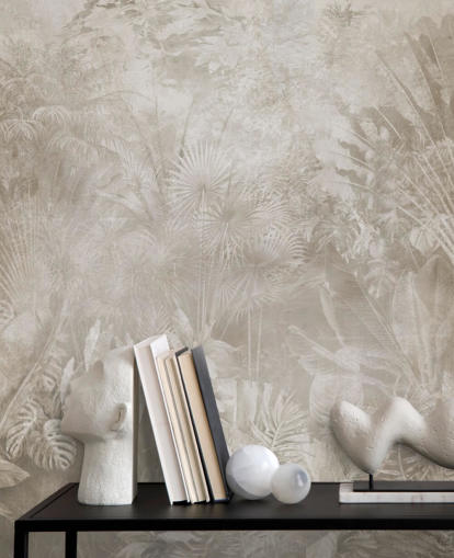 Sepia toned wallpaper with hazy tropical jungle trees