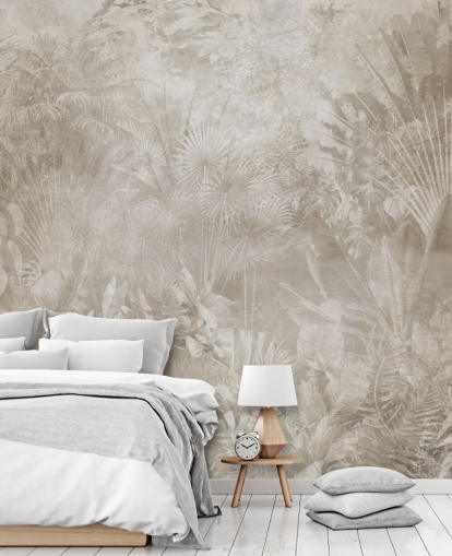 Sepia-kleurig behang met wazige tropische junglebomen