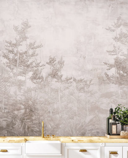Papier peint vintage Hazy Tropical Jungle, ton sépia Papier peint vintage Hazy Tropical Jungle, ton sépia