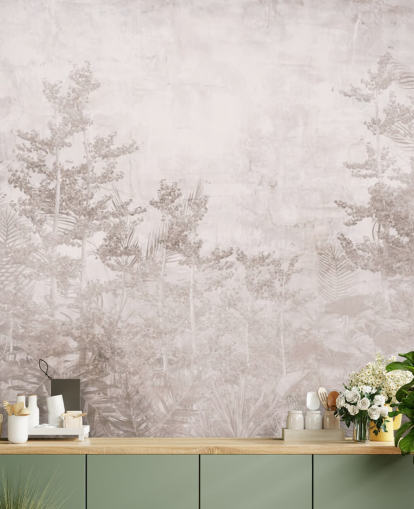 Papier peint vintage Hazy Tropical Jungle, ton sépia