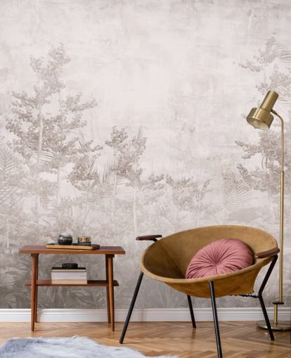 Papel pintado vintage de selva tropical brumosa en tono sepia