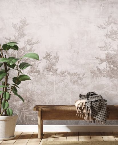 Papier peint vintage Hazy Tropical Jungle, ton sépia