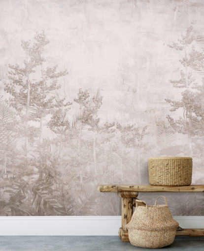 Papier peint vintage Hazy Tropical Jungle, ton sépia Papier peint vintage Hazy Tropical Jungle, ton sépia