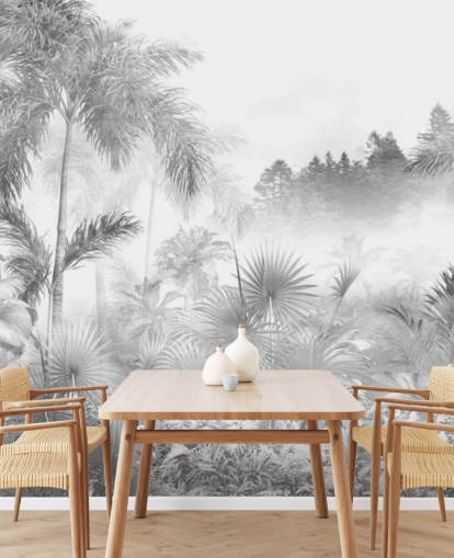 Mustavalkoinen trooppinen viidakon puu tapetti