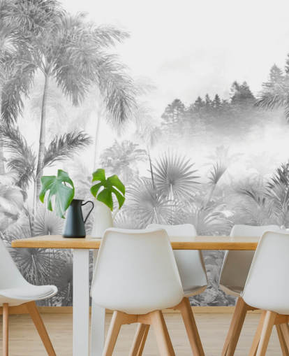 Black and white tropical jungle tree wallpaper