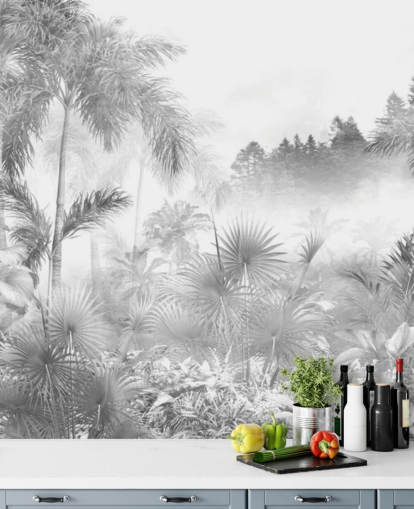 Papier peint noir et blanc de la jungle tropicale