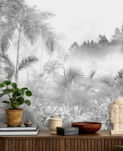 Papel de parede preto e branco da árvore da selva tropical Papel de parede preto e branco da árvore da selva tropical