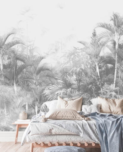 Faded black and white jungle trees wallpaper