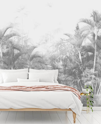 Faded black and white jungle trees wallpaper