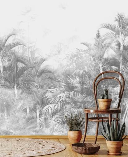 papel pintado de árboles de la selva en blanco y negro descoloridos papel pintado de árboles de la selva en blanco y negro descoloridos