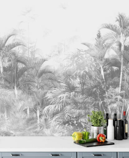 Papel de parede de árvores da selva em preto e branco desbotado Papel de parede de árvores da selva em preto e branco desbotado