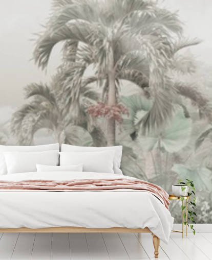 Papier peint de paysage de jungle panoramique sourd avec de grands arbres tropicaux