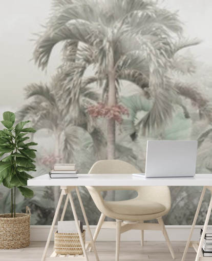 Papel pintado de paisaje selvático panorámico silencioso con altos árboles tropicales