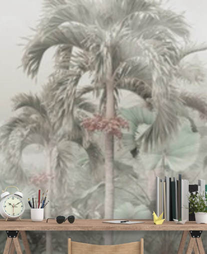 Papier peint de paysage de jungle panoramique sourd avec de grands arbres tropicaux