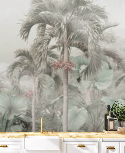 Papier peint de paysage de jungle panoramique sourd avec de grands arbres tropicaux Papier peint de paysage de jungle panoramique sourd avec de grands arbres tropicaux