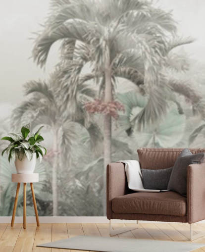 Paisagem de selva panorâmica silenciosa com papel de parede de árvores tropicais altas