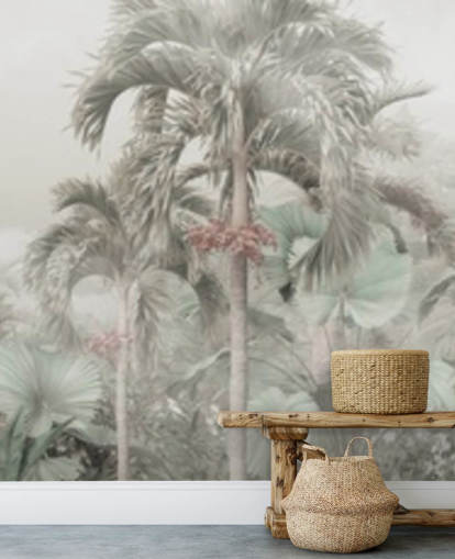 Papier peint de paysage de jungle panoramique sourd avec de grands arbres tropicaux Papier peint de paysage de jungle panoramique sourd avec de grands arbres tropicaux