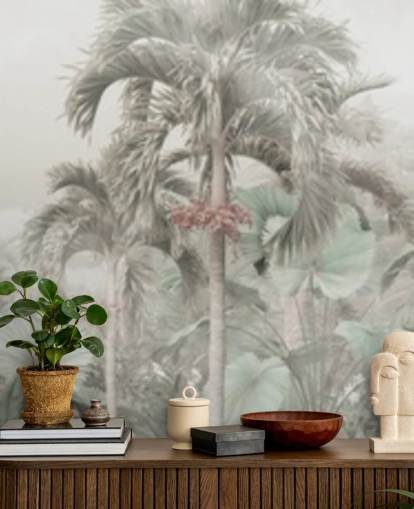 Papier peint de paysage de jungle panoramique sourd avec de grands arbres tropicaux