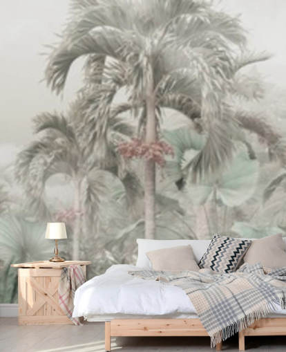 Muted panoramic jungle landscape with tall tropical trees wallpaper Muted panoramic jungle landscape with tall tropical trees wallpaper