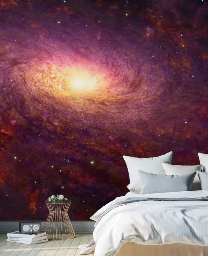 Galassia vorticosa viola scuro con vortici rossi e stelle con una carta da parati centrale luminosa Galassia vorticosa viola scuro con vortici rossi e stelle con una carta da parati centrale luminosa