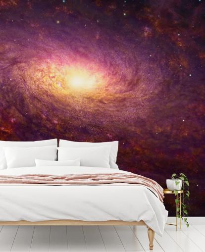 Dark purple swirling galaxy with red swirls and stars with a bright center wallpaper Dark purple swirling galaxy with red swirls and stars with a bright center wallpaper