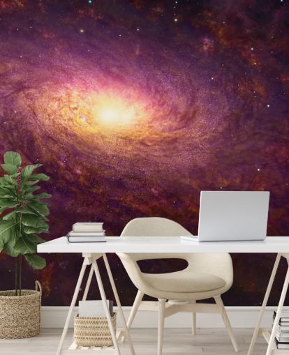 Dark purple swirling galaxy with red swirls and stars with a bright center wallpaper