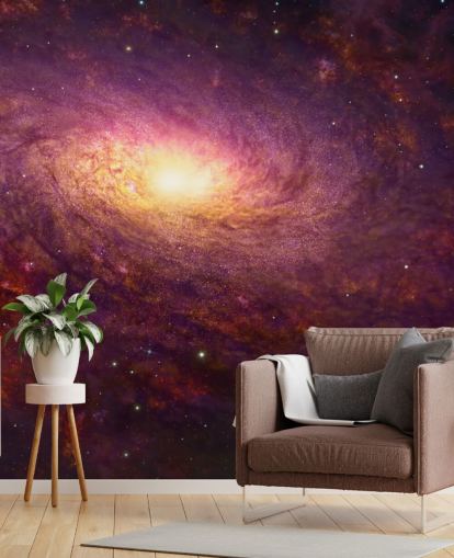 Dark purple swirling galaxy with red swirls and stars with a bright center wallpaper