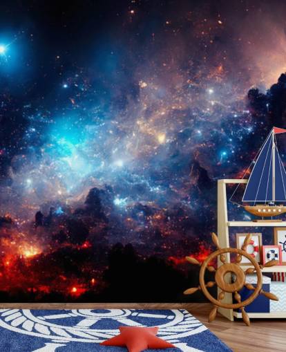 Carta da parati del sistema solare nebulare viola e blu