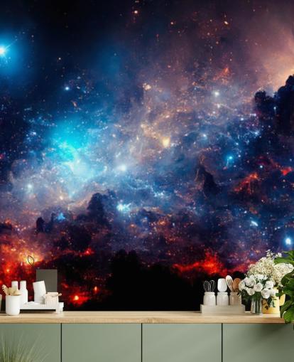 Carta da parati del sistema solare nebulare viola e blu