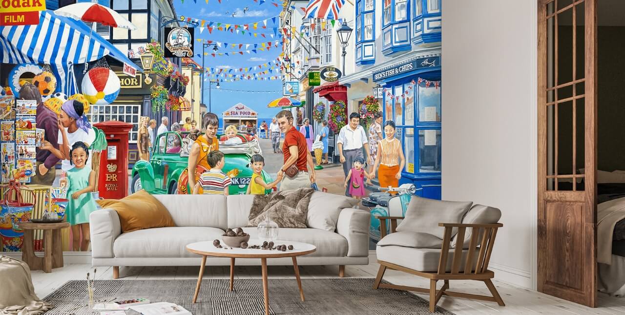Seaside Highstreet Wall Mural Wallsauce US