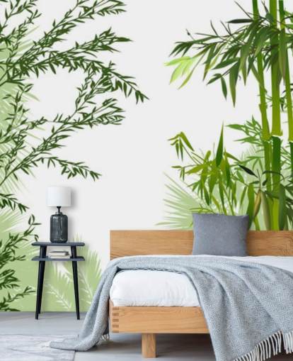 mural de parede de bambu verde personalizável chamado Green Bamboo Forest para escritórios, salas de estar e salas de jantar mural de parede de bambu verde personalizável chamado Green Bamboo Forest para escritórios, salas de estar e salas de jantar