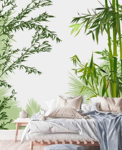 mural de pared de bambú verde personalizable llamado Green Bamboo Forest para oficinas, salas de estar y comedores