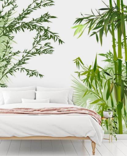 grønn tilpassbar bambus veggmaleri kalt Green Bamboo Forest for kontorer, stuer og spiserom