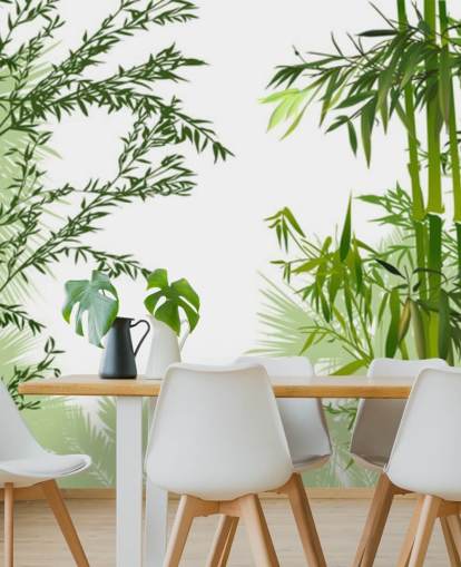 mural de pared de bambú verde personalizable llamado Green Bamboo Forest para oficinas, salas de estar y comedores