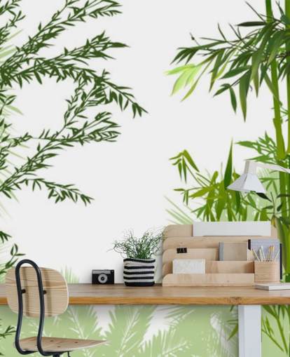fresque murale en bambou personnalisable verte appelée Green Bamboo Forest pour les bureaux, les salons et les salles à manger