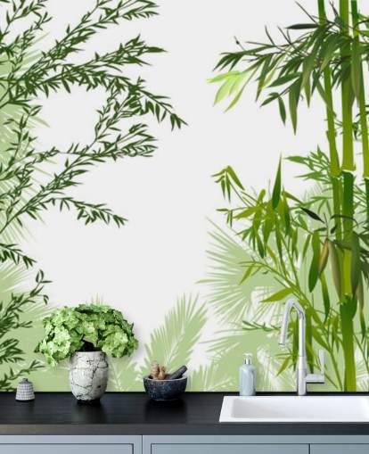 fresque murale en bambou personnalisable verte appelée Green Bamboo Forest pour les bureaux, les salons et les salles à manger fresque murale en bambou personnalisable verte appelée Green Bamboo Forest pour les bureaux, les salons et les salles à manger